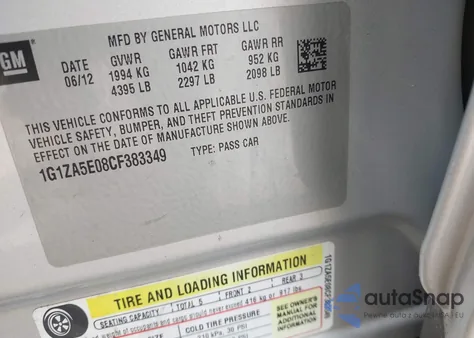 2012 Chevrolet Malibu Ls из США, поврежденный, VIN 1G1ZA5E08CF383349